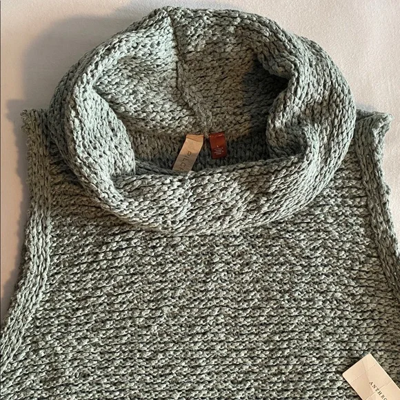 Anthropologie Pilcro NWT Turtleneck Tank Sweater in Moss Chunky Cotton Blend L - Picture 4 of 14